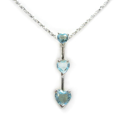 Three Hearts Birth Crystals Pendant 18" Necklace, March Aqua