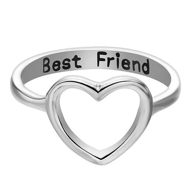 18K Gold Heart Shaped Hollow-Out Ring Silver/Rose Gold Letter Rings for Best Fri