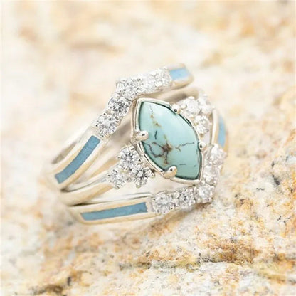 Newest 3Pcs/Set Women'S 18 K Gold Multilayer Hollow Turquoise Ring Band Exquisit