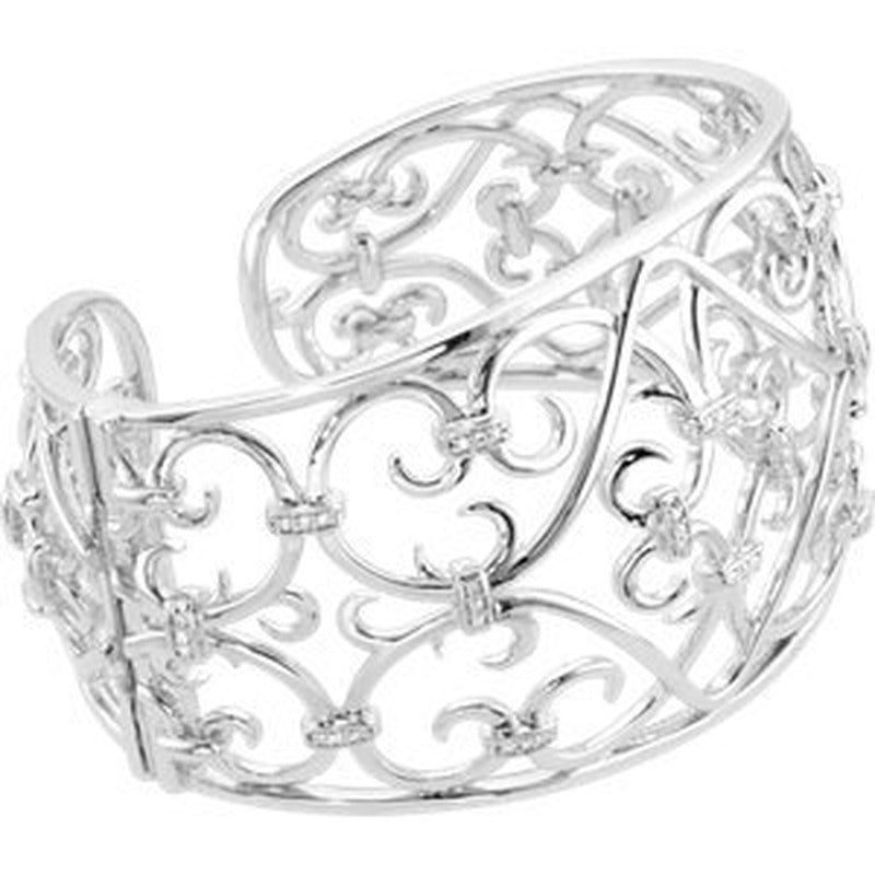 Sterling Silver 1/3 Ct Diamond Filigree Scroll Cuff Bracelet