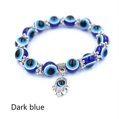 5 Colors Evil Eye Hamsa Beaded Charm Stretch Bracelet Hand of Fatima Turkish Luc