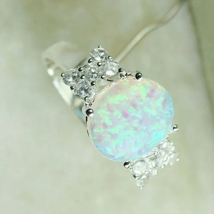 Princess Charm Crystal 925 Sterling Silver Fire Opal Ring Anniversary Gift Engag