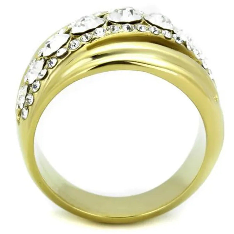 Gold Plated Stainless Steel Top Grade Crystal Anniversary Ring Women'S Size 5-10