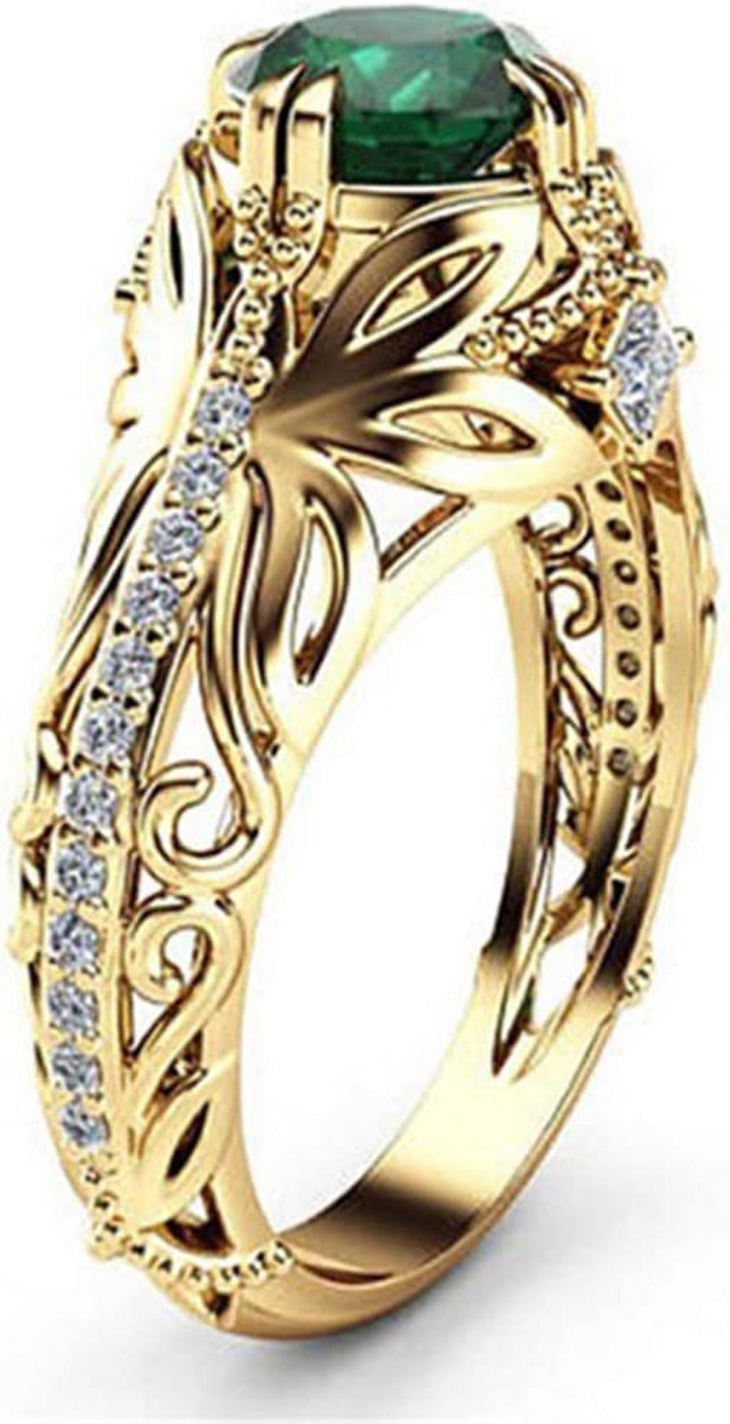 Fashion Jewelry 14K Gold Filled Emerald Diamond Ring Women Anniversary Engagemen