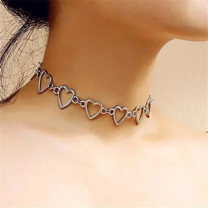 Simple Metal Heart Shape Choker Necklace for Women Fashion Elegant Geometric Col