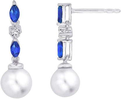 Cultured Freshwater Pearl and 1/20 Ct. Diamond with 1/2 Ct. Sapphire Earrings in