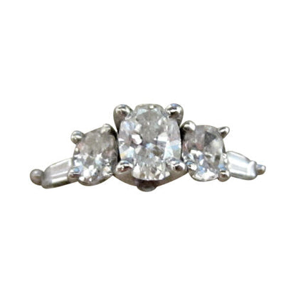 DIAMOND THREE OVAL CENTER SET SIDE TWO TAPERED BAGUETTE SHAPE ENGAGEMENT RING
