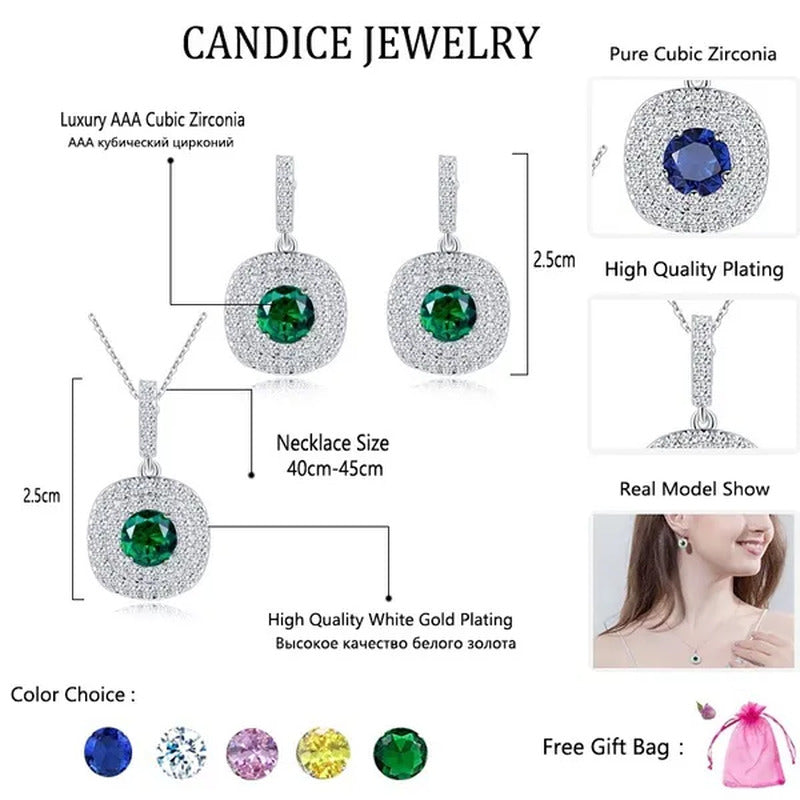 CANDICE 1 Set 18K White Gold Plated Jewelry Set Full Clear CZ Diamond Pendant Ne