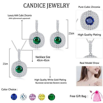 CANDICE 1 Set 18K White Gold Plated Jewelry Set Full Clear CZ Diamond Pendant Ne
