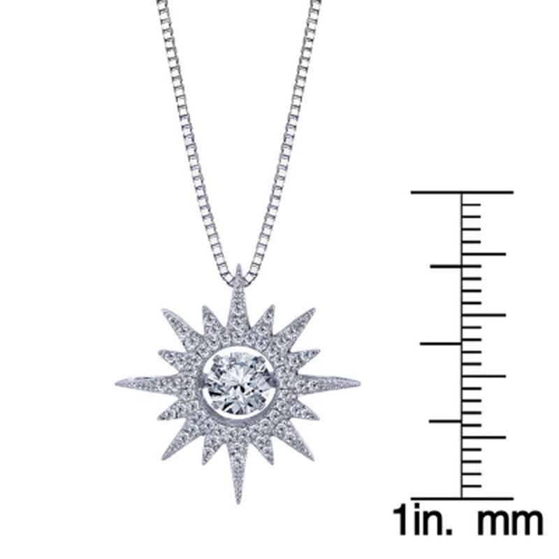 Dancing White Topaz Starburst Pendant with Diamonds in Sterling Silver
