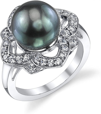 10-11Mm Genuine Black Tahitian South Sea Cultured Pearl & Cubic Zirconia June Ri