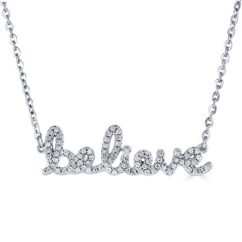 Sterling and 0.15 CT. T.W. Diamond "BELIEVE" Necklace
