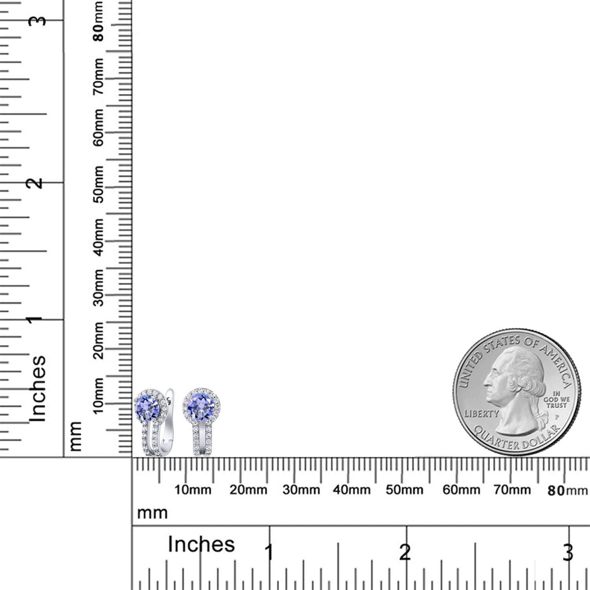 925 Sterling Silver Blue Tanzanite and White Created Sapphire Earrings for Women