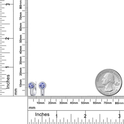 925 Sterling Silver Blue Tanzanite and White Created Sapphire Earrings for Women