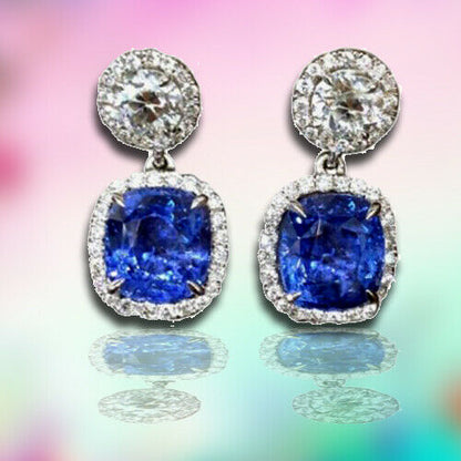 GIA Sapphire cushion drop shape 7.62 ct diamond round brilliant shape 1.68 ct