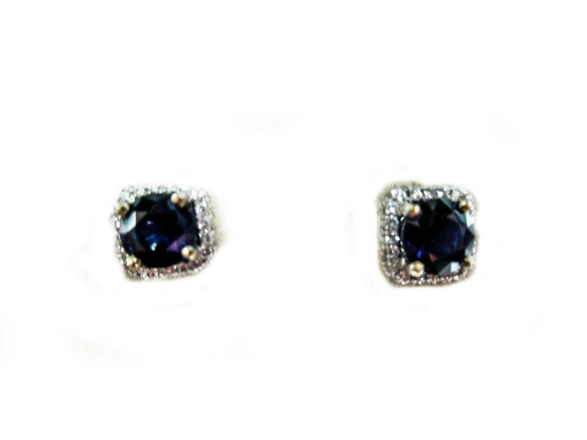 3.70 CT ROUND SHAPE SAPPHIRE .80 CT 2 DIAMOND ROUND PAVE SET STUD HUGGIE EARRING