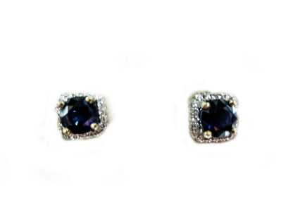 3.70 CT ROUND SHAPE SAPPHIRE .80 CT 2 DIAMOND ROUND PAVE SET STUD HUGGIE EARRING