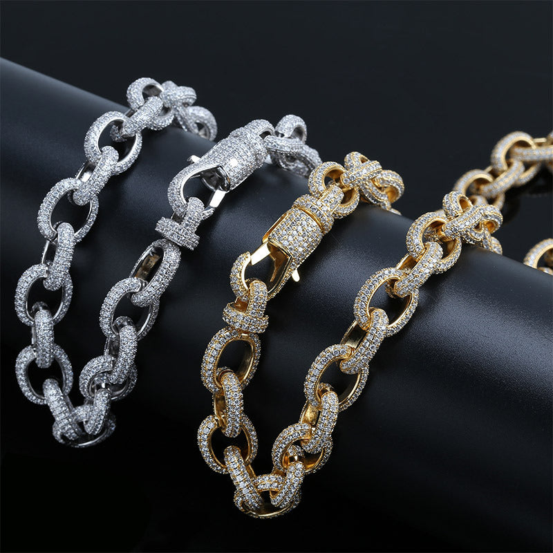 Oval Twisted Big Button Necklace European and American Hot Micro Inlaid Zircon M