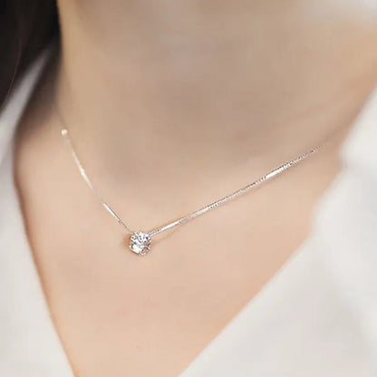 Women Simple Trendy Zircon Rhinestone Choker Necklace Shine Diamond Silver Chain