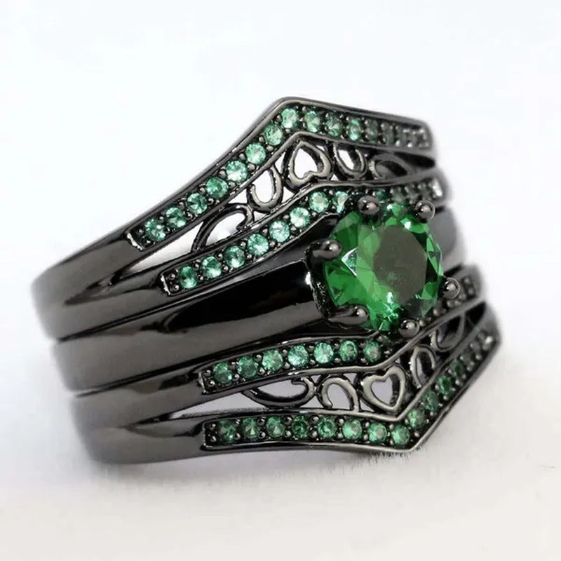 Sz6-12 Couple Rings Green Fiber Cz Titanium Steel Mens Wedding Bands Black Gold
