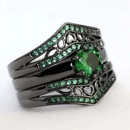 Sz6-12 Couple Rings Green Fiber Cz Titanium Steel Mens Wedding Bands Black Gold