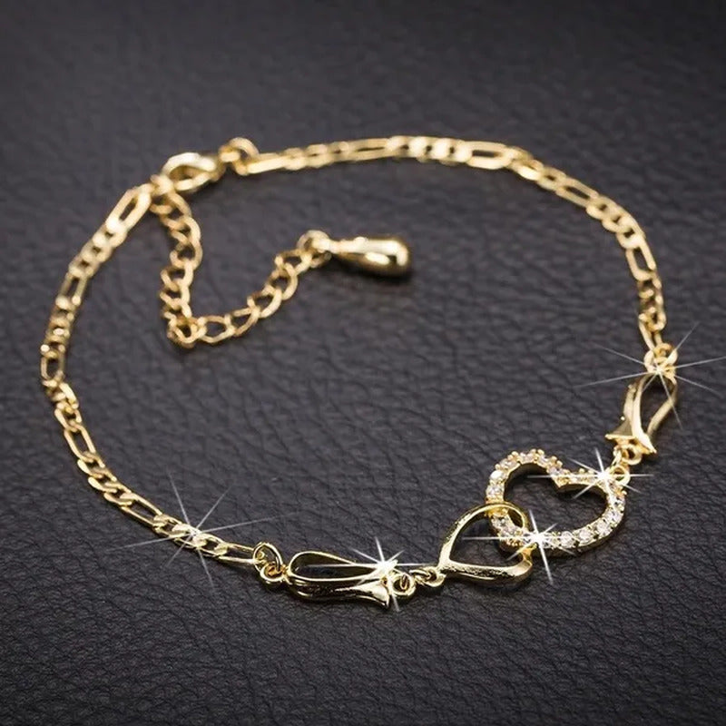 New Fashion Double Love Anklet Female Anklet Rosegold Gold Silver Bracelet for W