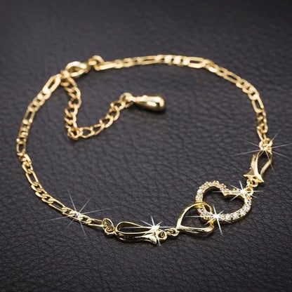 New Fashion Double Love Anklet Female Anklet Rosegold Gold Silver Bracelet for W