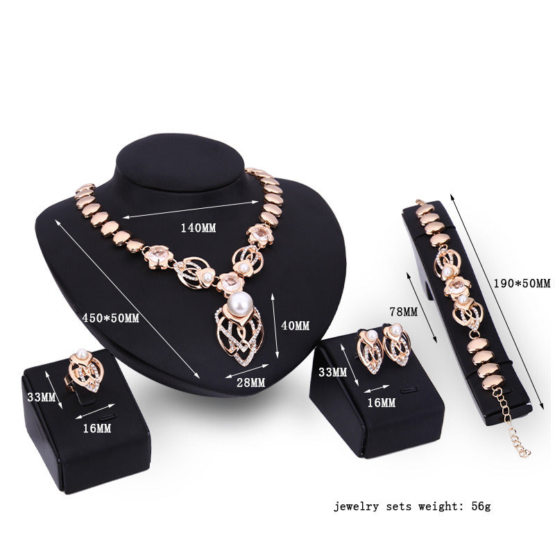 Pearl and Diamond Four-Piece Necklace and Earrings