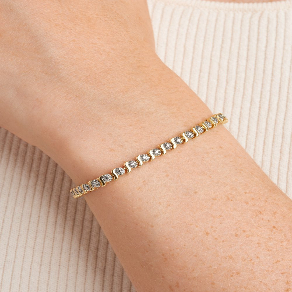 Forever Facets Fine Silver Plated Gold Tone S Shape Link Diamond Accent Tennis B