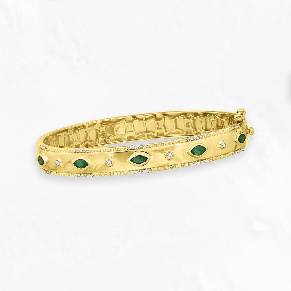 0.80 Ct. T.W. Emerald and .26 Ct. T.W. Diamond Bangle Bracelet in 18Kt Gold over