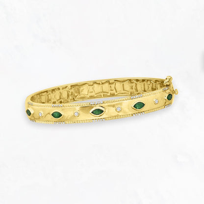 0.80 Ct. T.W. Emerald and .26 Ct. T.W. Diamond Bangle Bracelet in 18Kt Gold over
