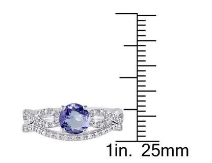 1.00 Carat (Ctw) Tanzanite Engagement Ring & Wedding Band in 10K White Gold with