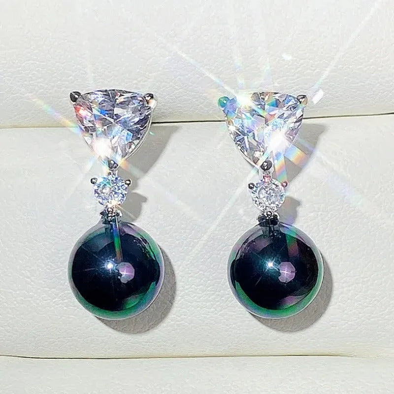 Retro Pearl Drop Earring 925 Sterling Silver 3 Prong Setting Triangle White Sapp