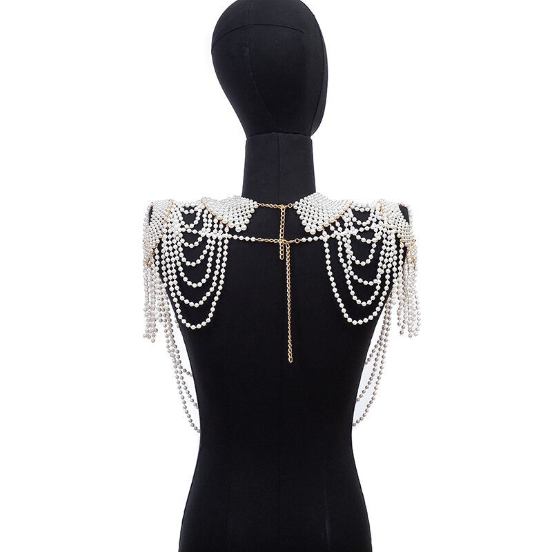 Fashion Tassel Design Handmade Pearl Shoulder Chain Big Size Necklace Pearl