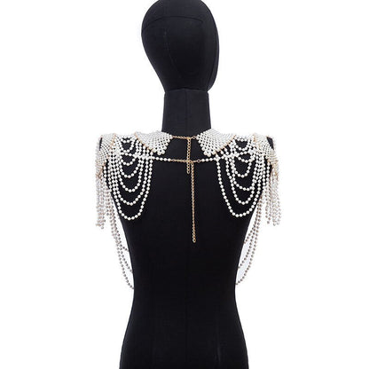 Fashion Tassel Design Handmade Pearl Shoulder Chain Big Size Necklace Pearl