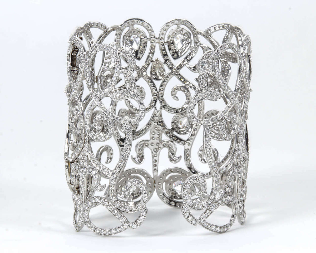 DIAMOND ROUND BRILLIANT PEAR SHAPE BIG CUFF DIAMOND SET PRONG BEZEL SET BANGLE