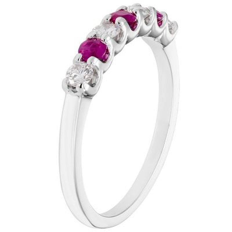 Ruby & 0.14 CT. T.W. Diamond Band in 14K White Gold