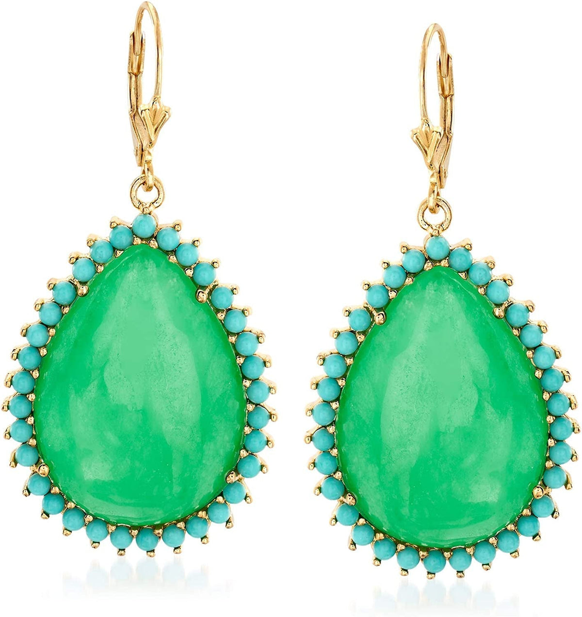 Jade and Simulated Turquoise Drop Earrings in 14Kt Gold over Sterling