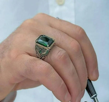 Luxury Men'S Fashion Jewelry Vintage 925 Sterling Silver Square Cut Natural Red
