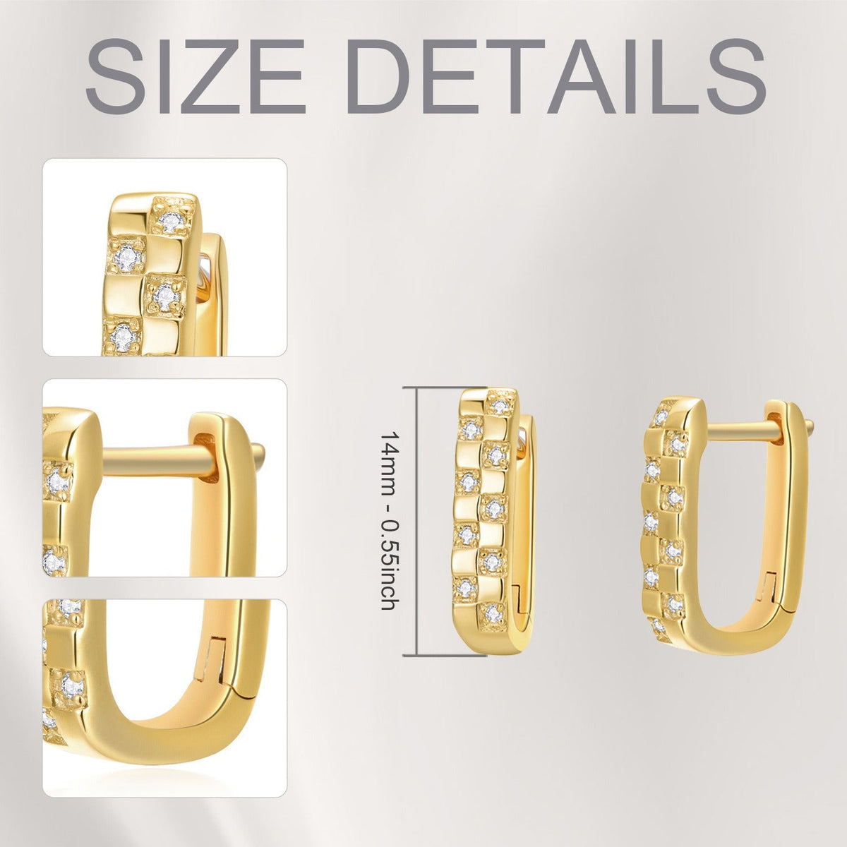 U-Shaped Hoop Earrings with Diamonds in Yellow Gold Plated Sterling Silver