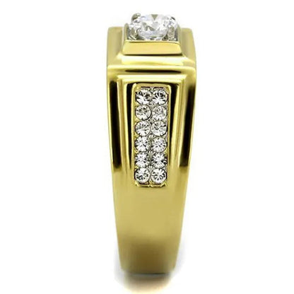 Men'S 1.18 Ct Faux Diamond Stainless Steel 14K Gold Ion Plated Ring Sizes 8-13