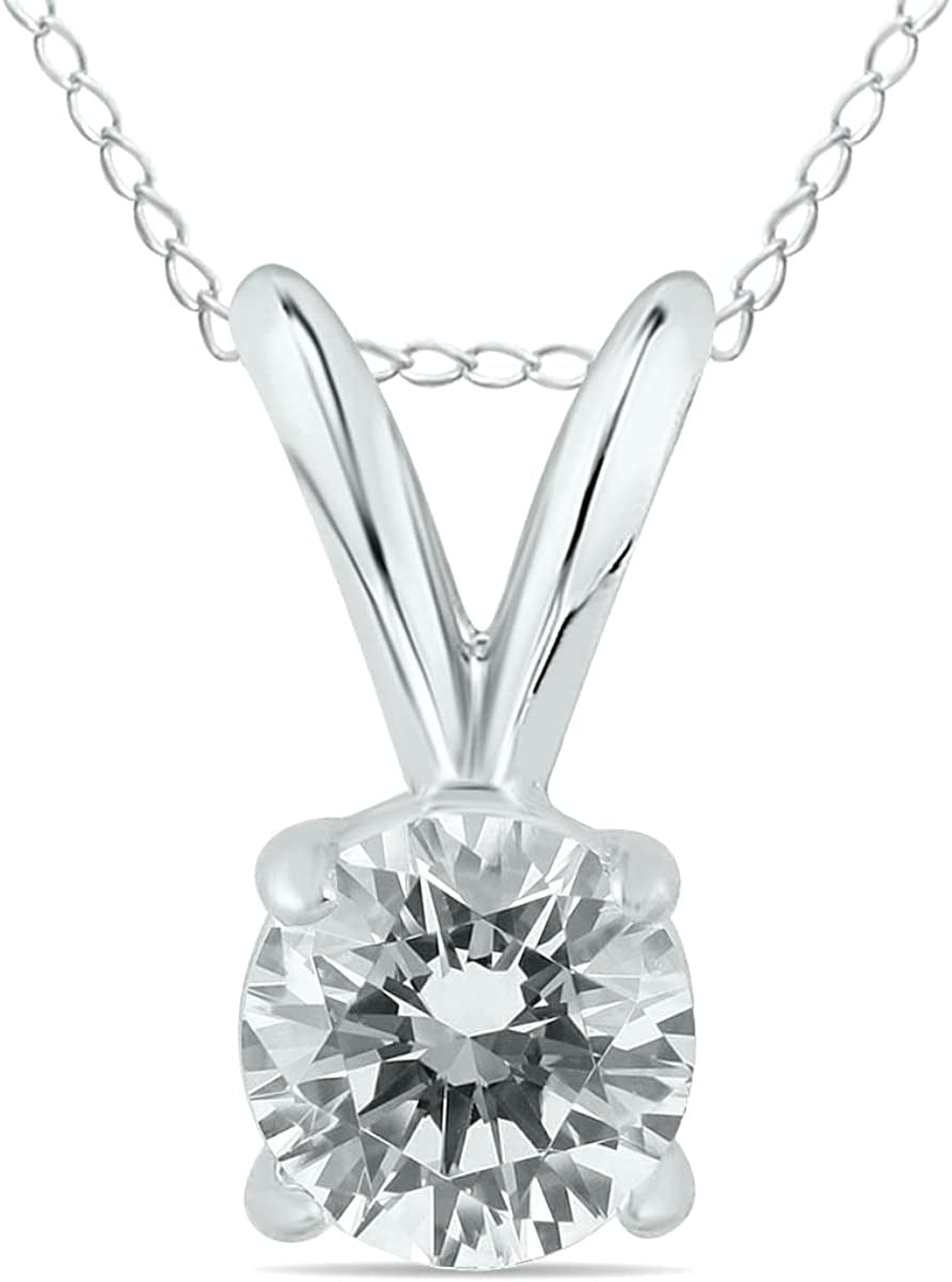 Certified 1/7Ctw - 1Ctw round Diamond Solitaire Pendnat Available in 14K White a