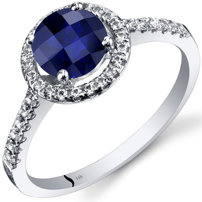 1.5 Ct round Shape Created Blue Sapphire Halo Ring in 14K White Gold