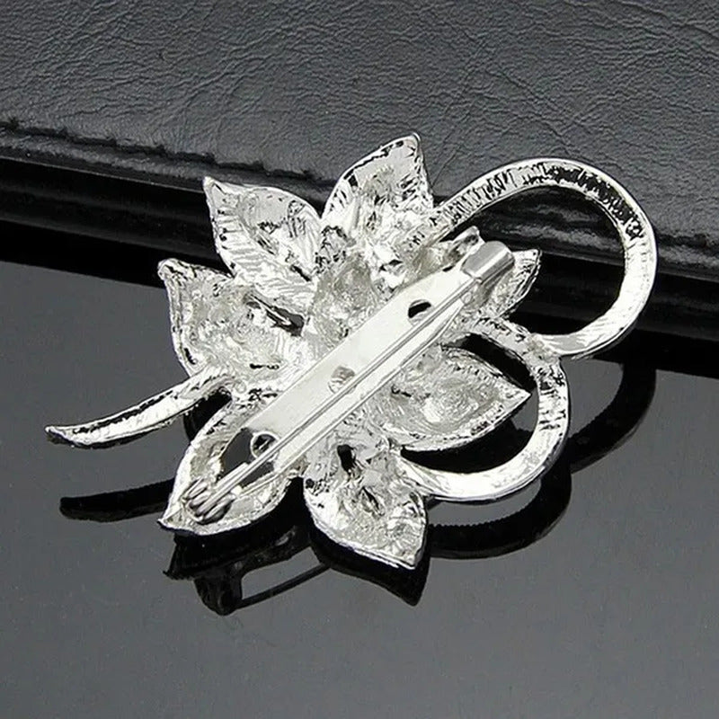 Retro Style Bright Crystal Imitation Pearl Big Bow Brooch for Women Wedding Acce