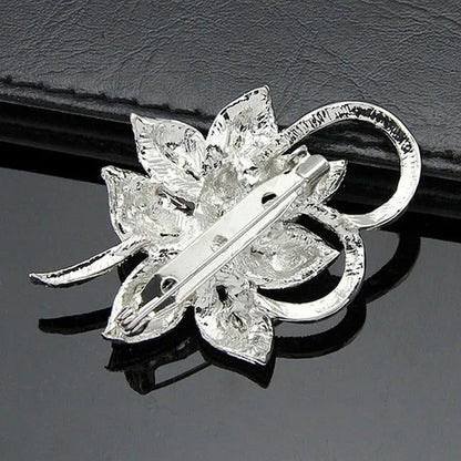 Retro Style Bright Crystal Imitation Pearl Big Bow Brooch for Women Wedding Acce