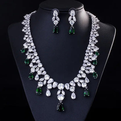 Gloriya Luxury Wedding Bridal Party Jewelry Set for Women White Gold Plated Ruby
