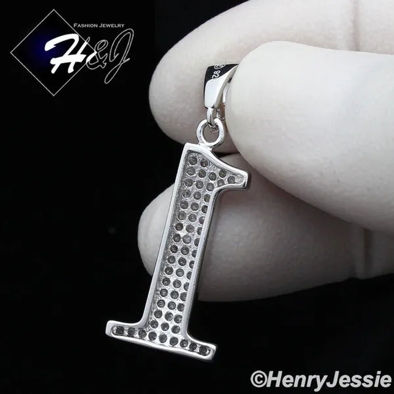 MEN 925 STERLING SILVER LAB DIAMOND ICED BLING NUMBER "0" to "9" PENDANT*SP179