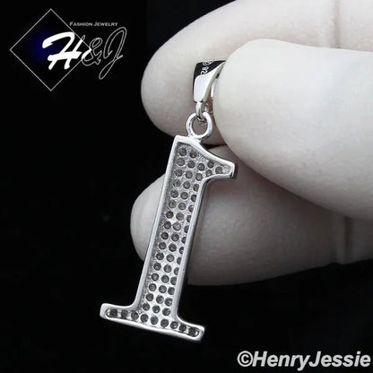 MEN 925 STERLING SILVER LAB DIAMOND ICED BLING NUMBER "0" to "9" PENDANT*SP179