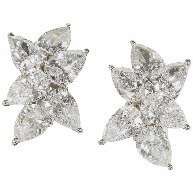 Classic Diamond Cluster Earring 12 F VS  pear shaped diamonds weighing 9.65 ct