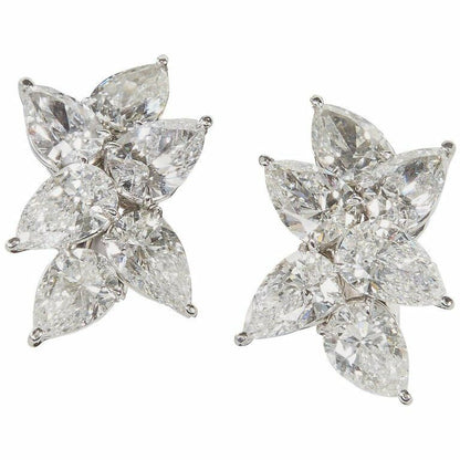 Classic Diamond Cluster Earring 12 F VS  pear shaped diamonds weighing 9.65 ct